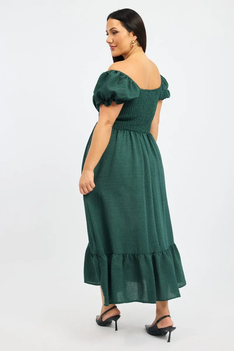 Green Midi Dress Short Sleeve Cut Out Tiered Collar Accent Smooth Motion