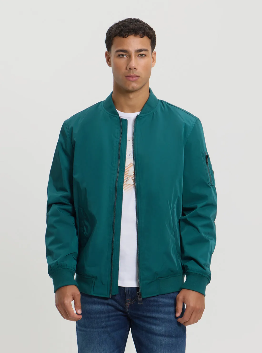Green Satin Bomber Jacket Basic Essential Layer