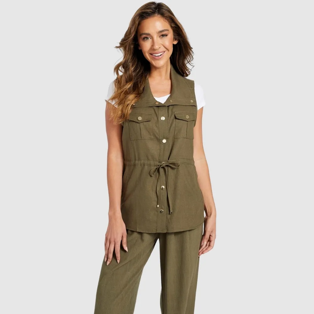 Wrinkle Free Exterior Breathable Layer Green Venus Linen-Blend Vest