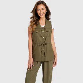 Wrinkle Free Exterior Breathable Layer Green Venus Linen-Blend Vest