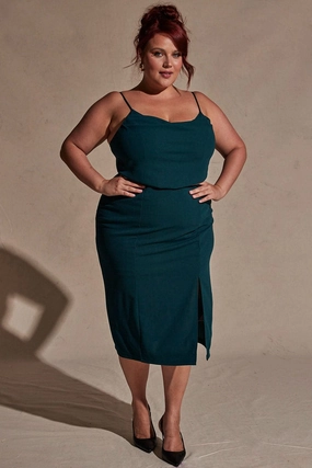 Chic Statement Panelled-Design Green Cowl Bodycon Party Dress