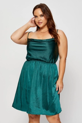 Green Mini Satin Dress Cowl Neck Sleeveless All Gender