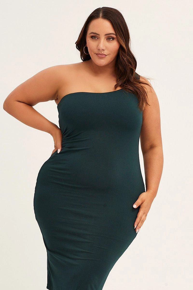 Green One Shoulder Jersey Bodycon Dress Flattering Lines