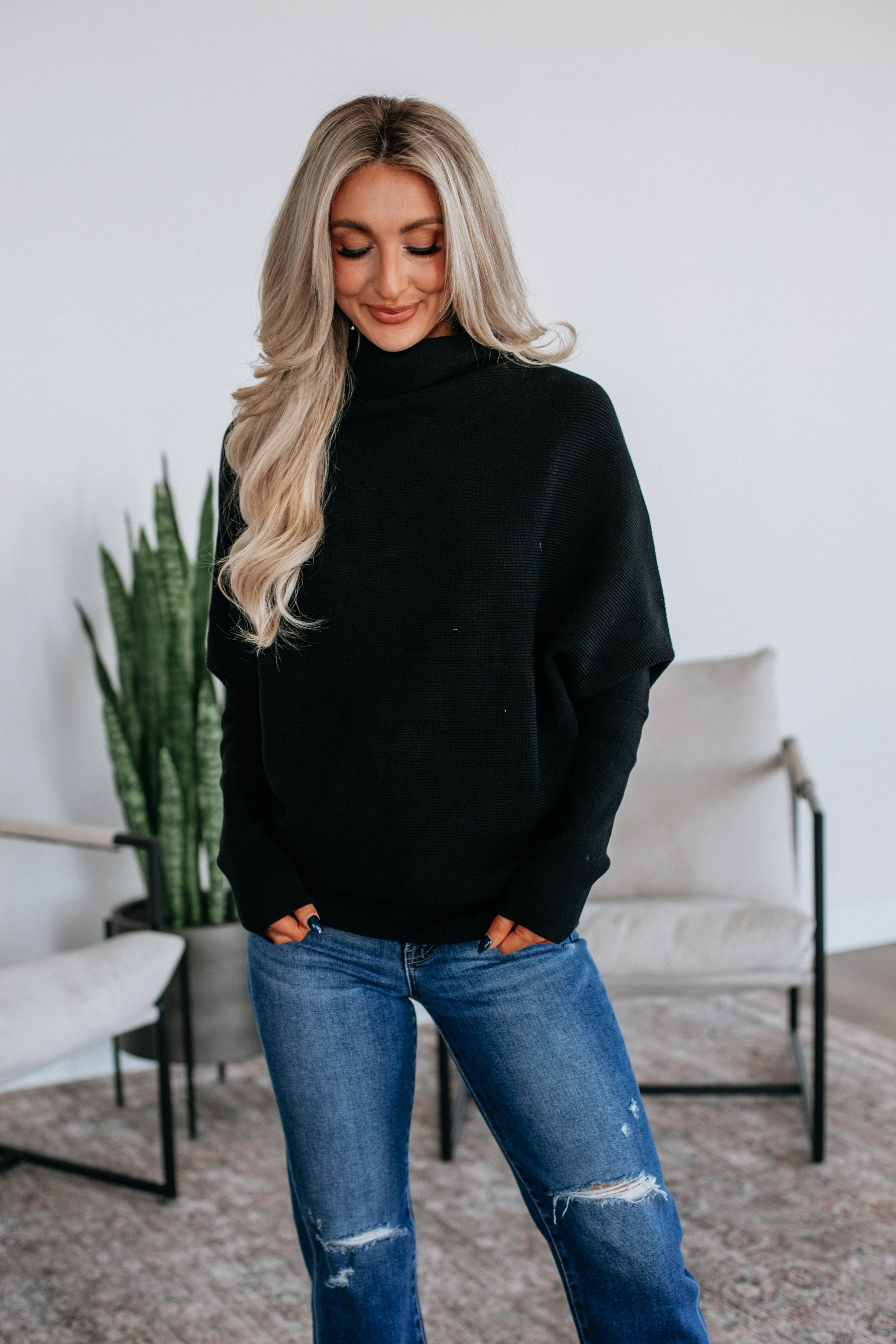 Gretchen Dolman Sweater - Black Perfect Warmth