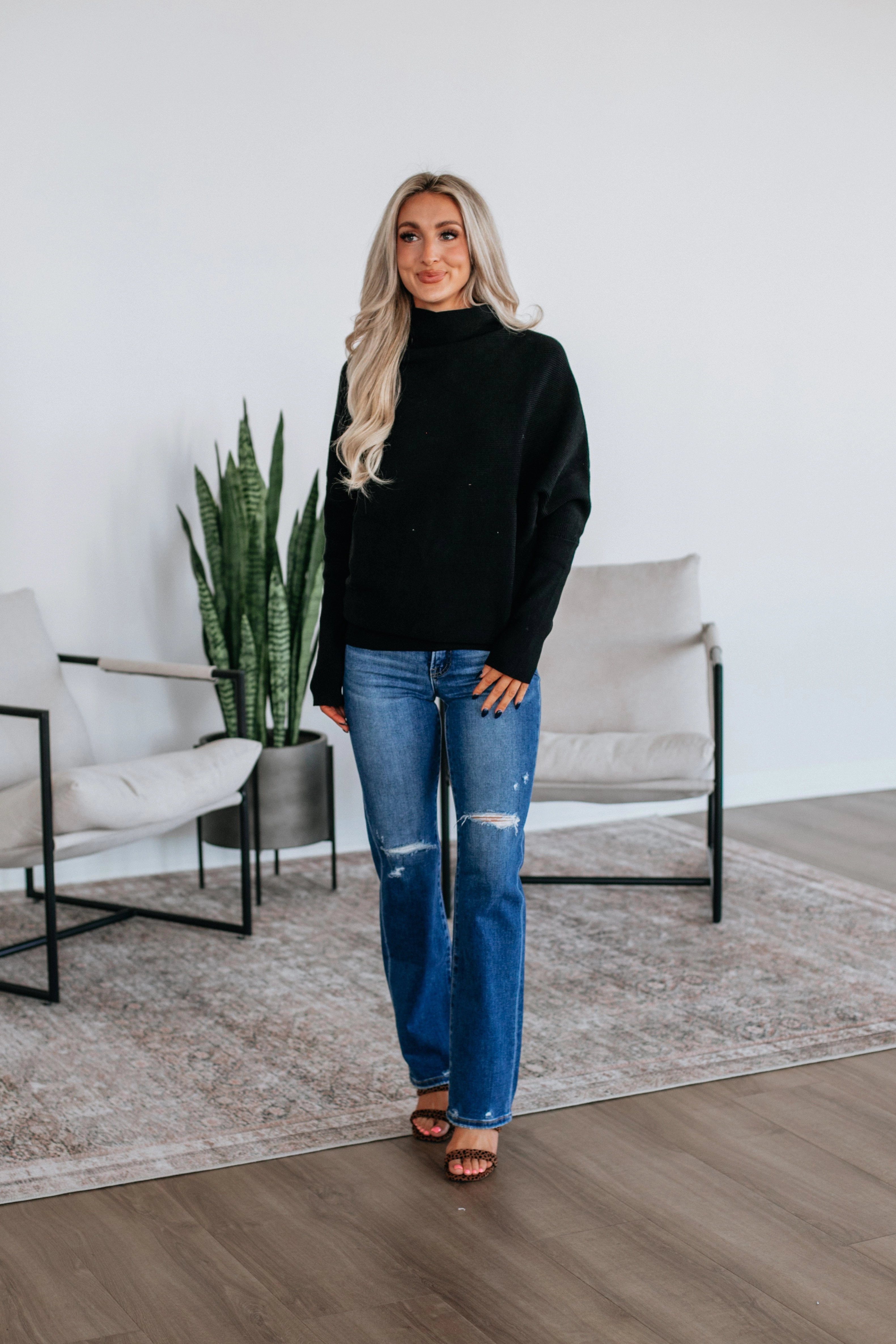 Allergen Free Processing Temperature Regulating Fabric Gretchen Dolman Sweater - Black