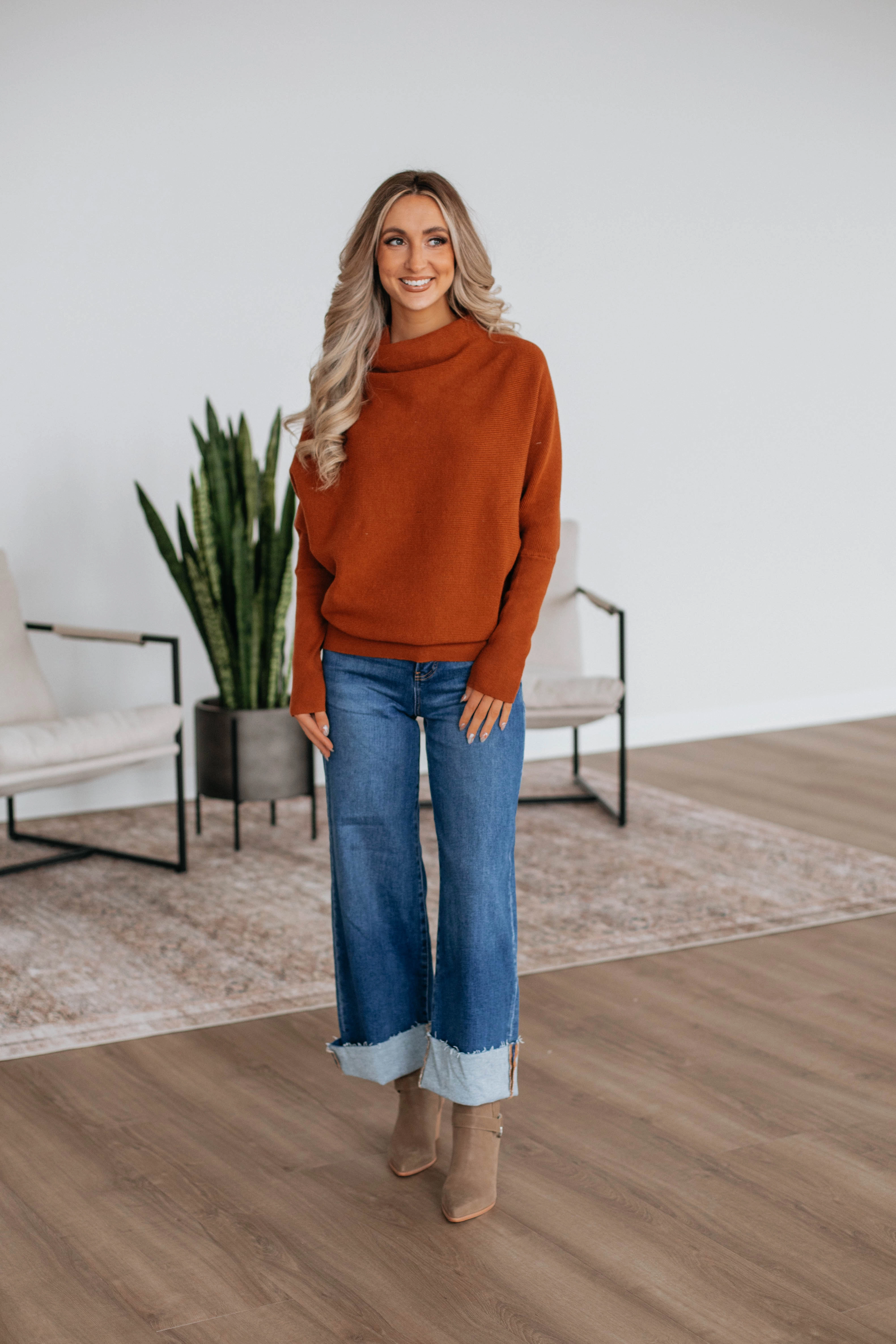 Sleek and Soft Light Stretch Gretchen Dolman Sweater - Camel