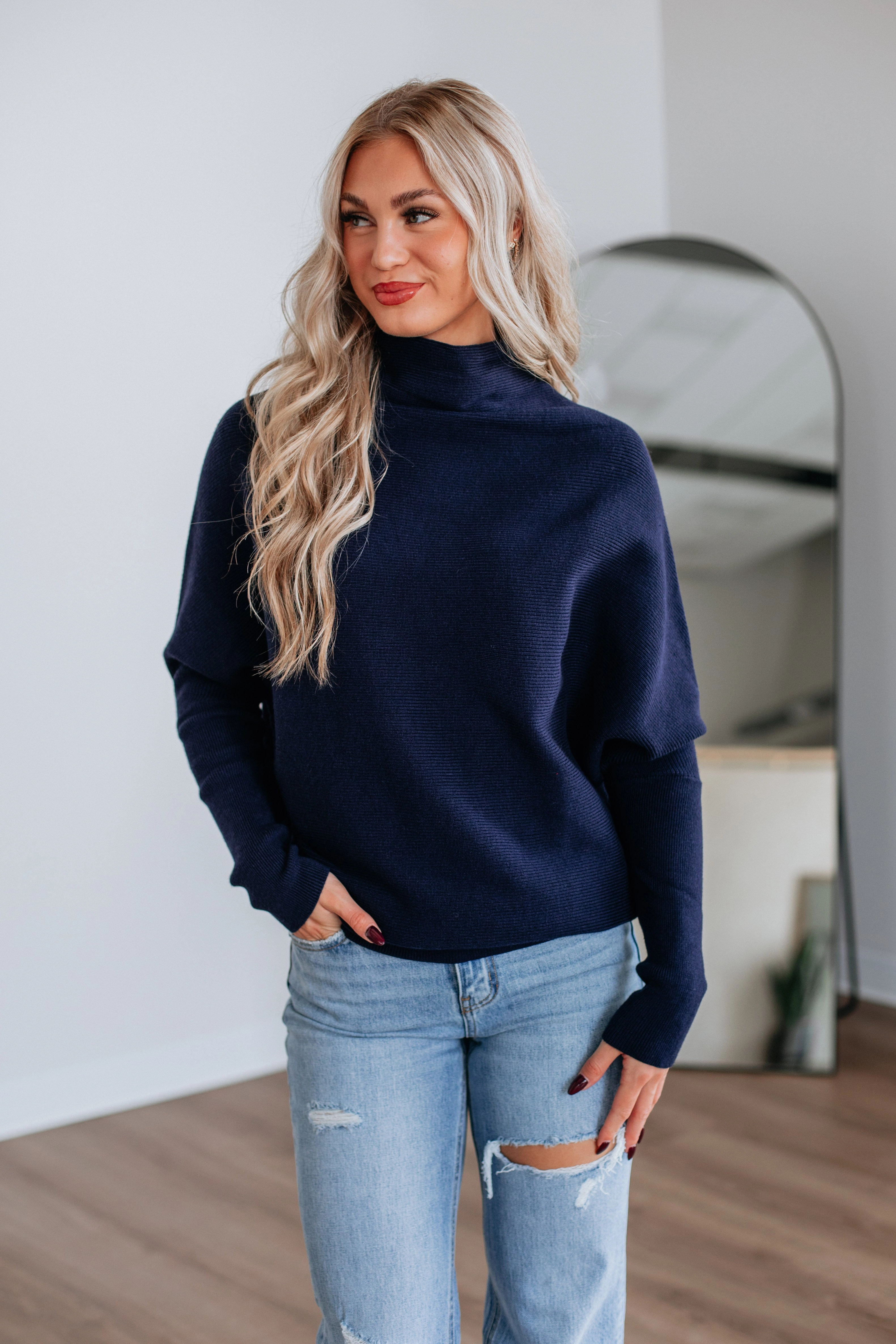 Elegant Comfort Snuggly Fit Gretchen Dolman Sweater - Navy