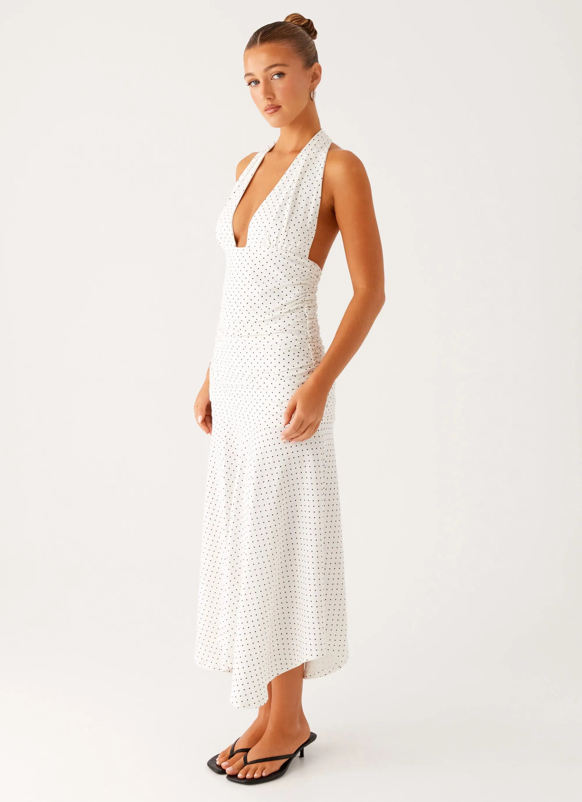 Grettana Halter Neck Midi Dress - White Polka Dot SustainableCotton Classic Move