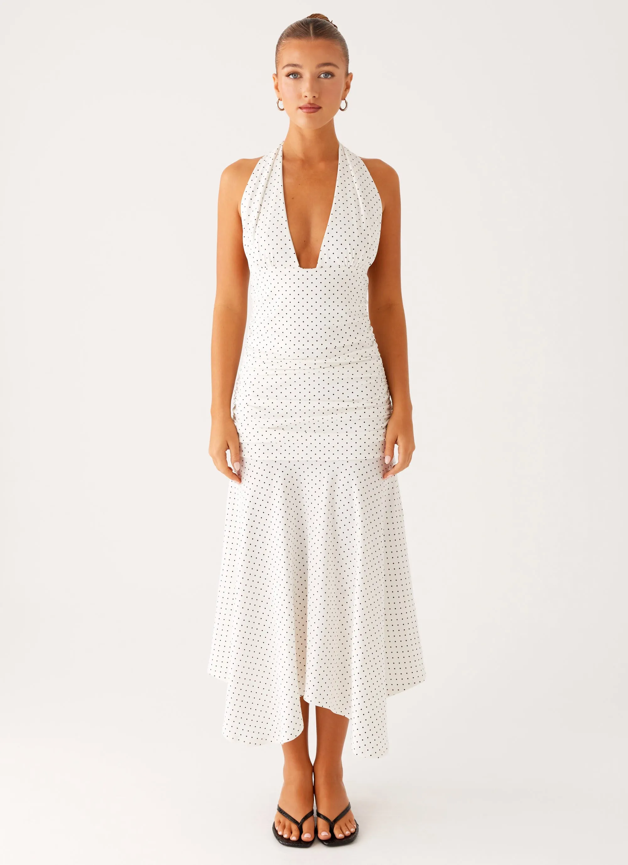 Effortless Piece Weekend Fresh Grettana Halter Neck Midi Dress - White Polka Dot