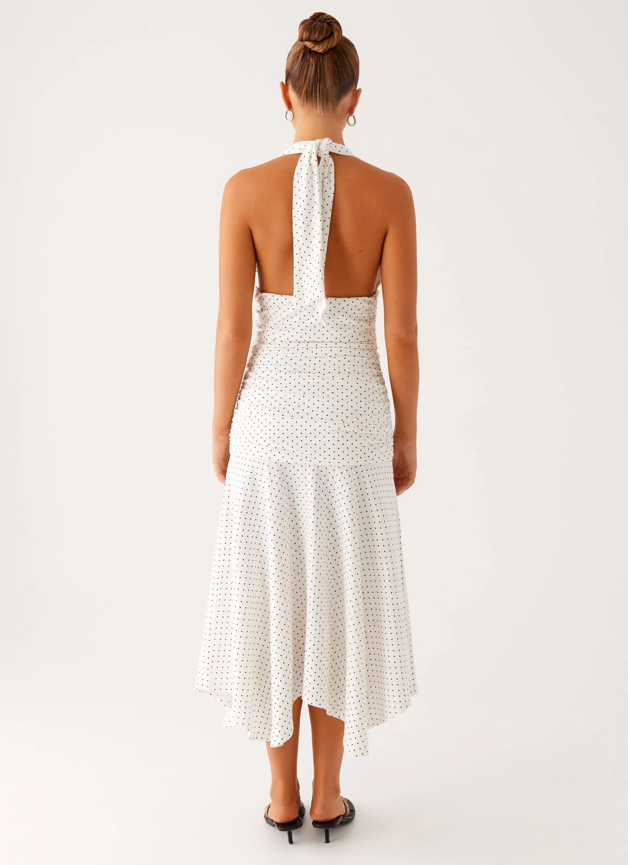 Grettana Halter Neck Midi Dress - White Polka Dot Euro Touch