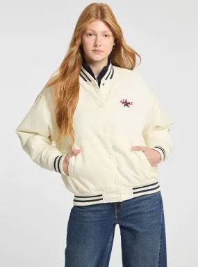Guess Jeans White Embroidered Varsity Bomber Jacket simple design
