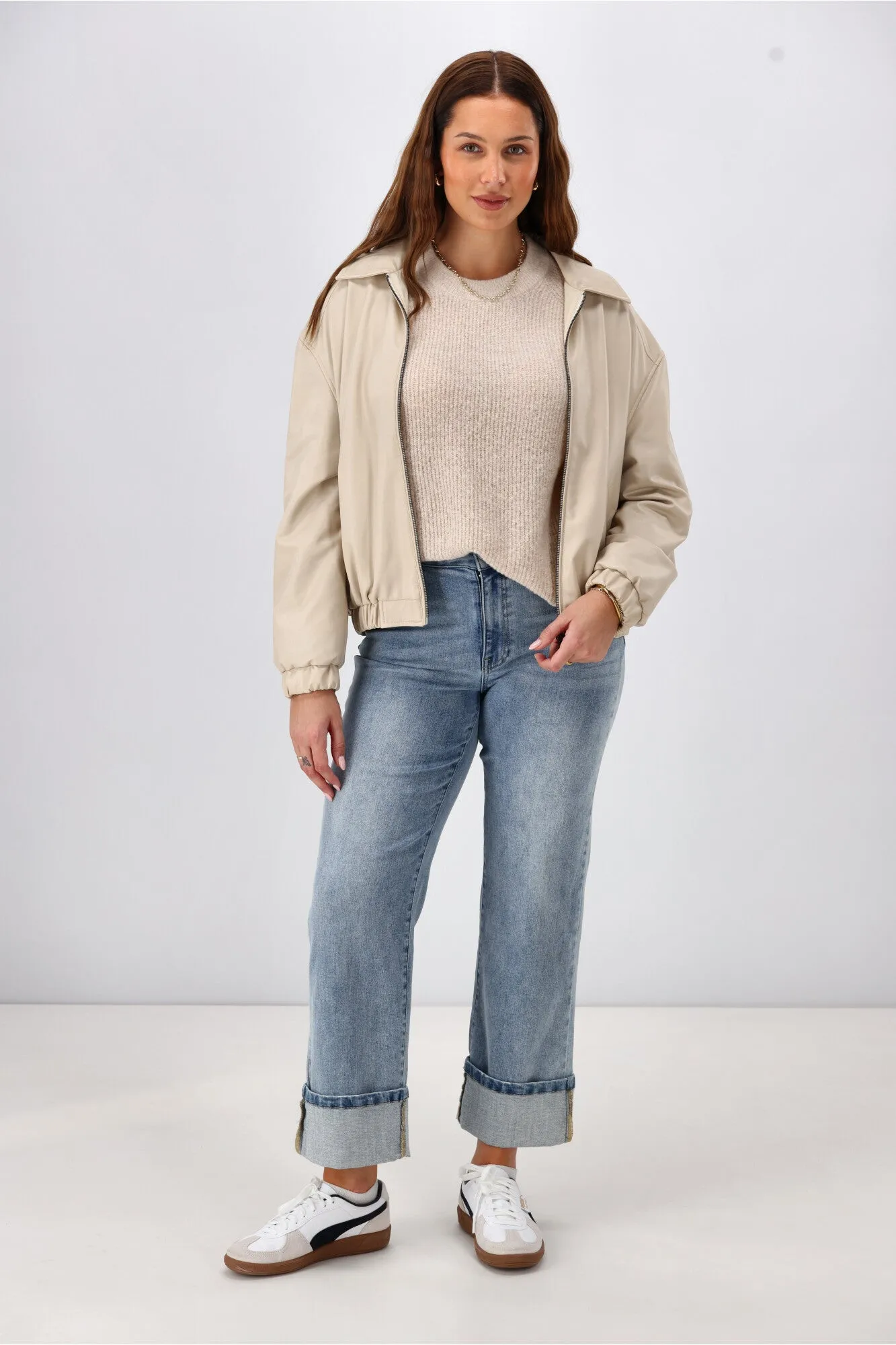 NonRestrictiveCut Shine On Label Aidia Pleather Jacket Taupe