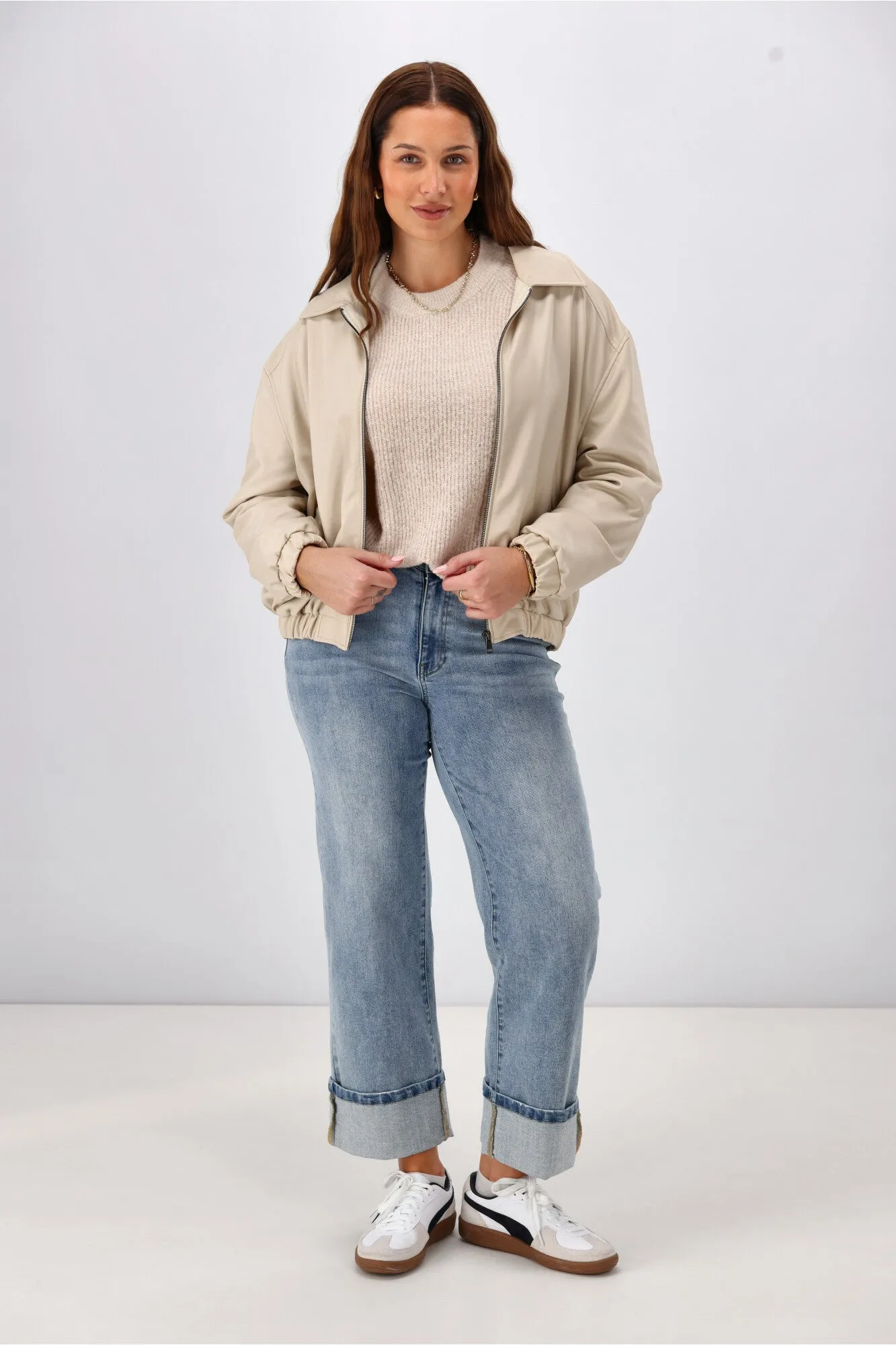 Shine On Label Aidia Pleather Jacket Taupe Microfiber Blend