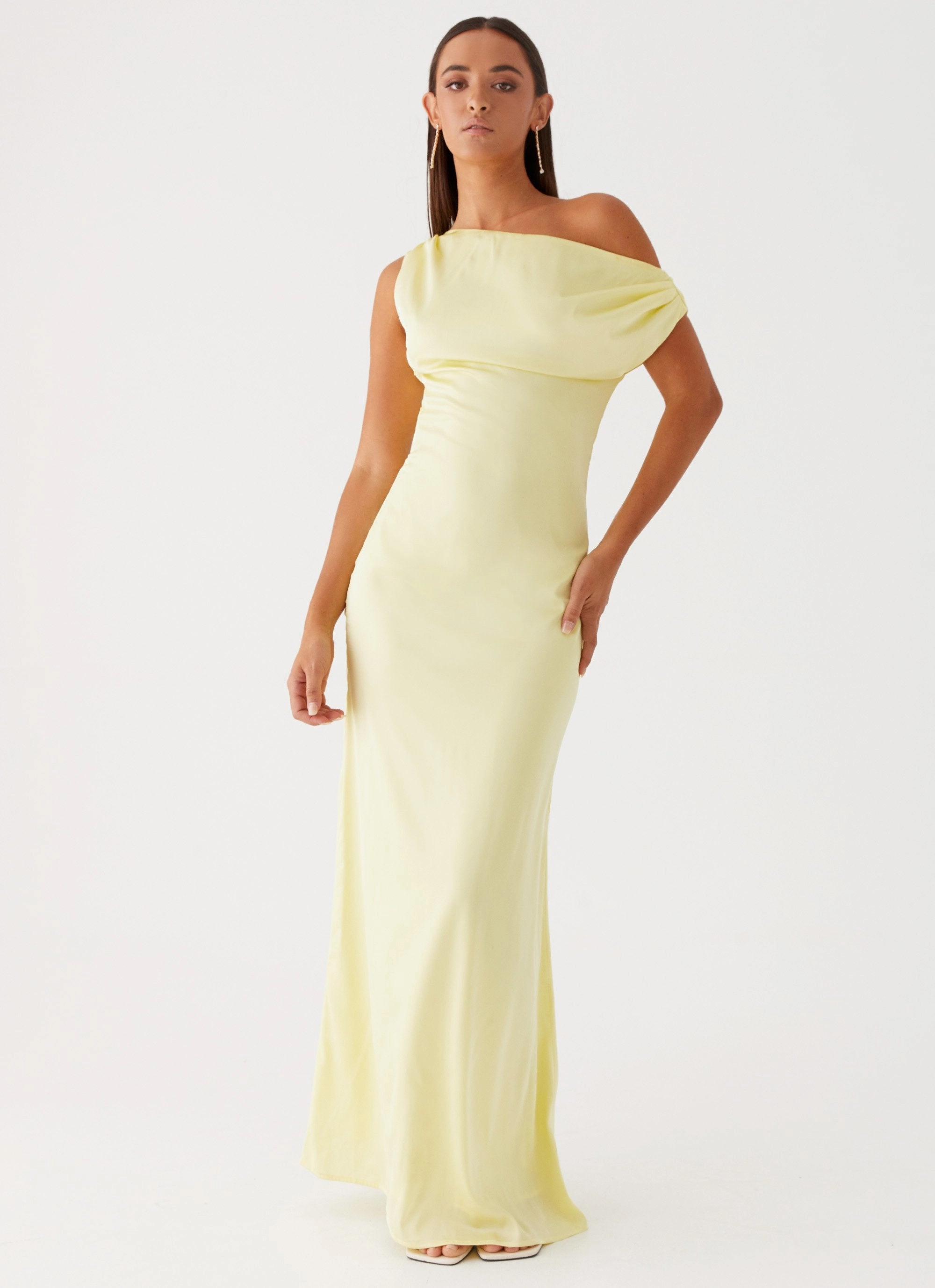 Heart Of Glass Satin Maxi Dress - Yellow Side Slit