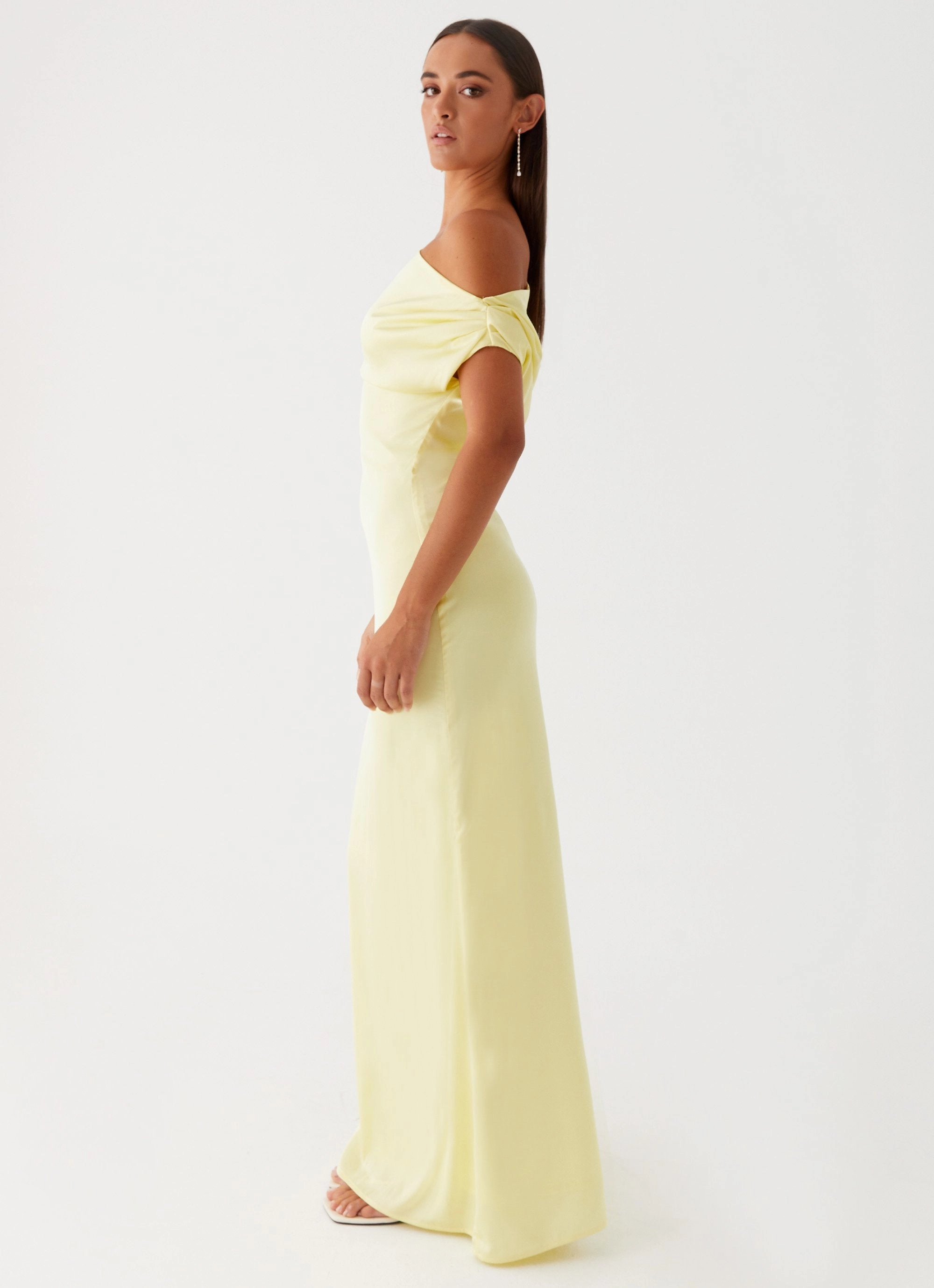 Heart Of Glass Satin Maxi Dress - Yellow Cool Form Elegant Touch