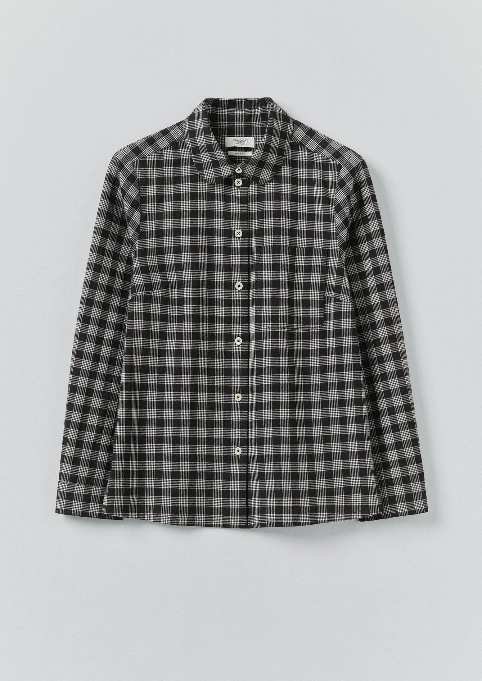 Non Irritating Seams Ollie Binding Check Cotton Wool Seersucker Shirt | Black/Ecru