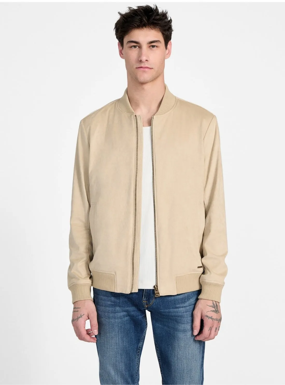 HighCollarDesign Simple Detail Eco Beige Faux-Suede Flight Jacket