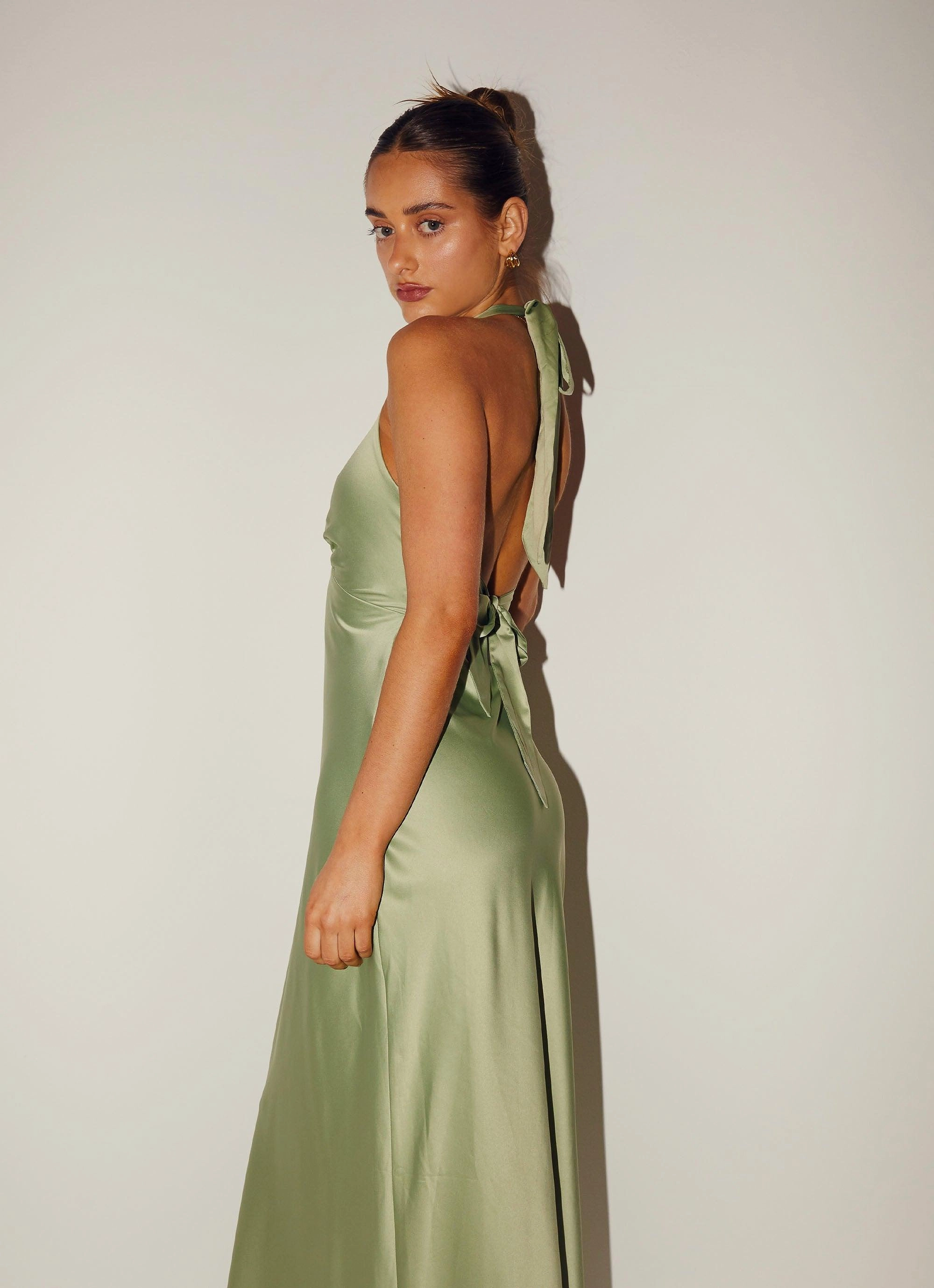 Heavy Hearted Satin Maxi Dress - Sage Travel Option