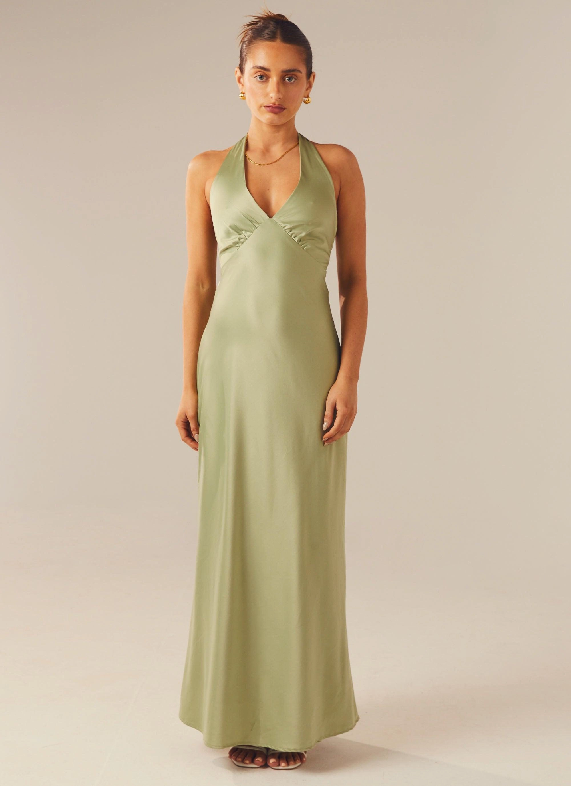 Heavy Hearted Satin Maxi Dress - Sage Formal dinner wear