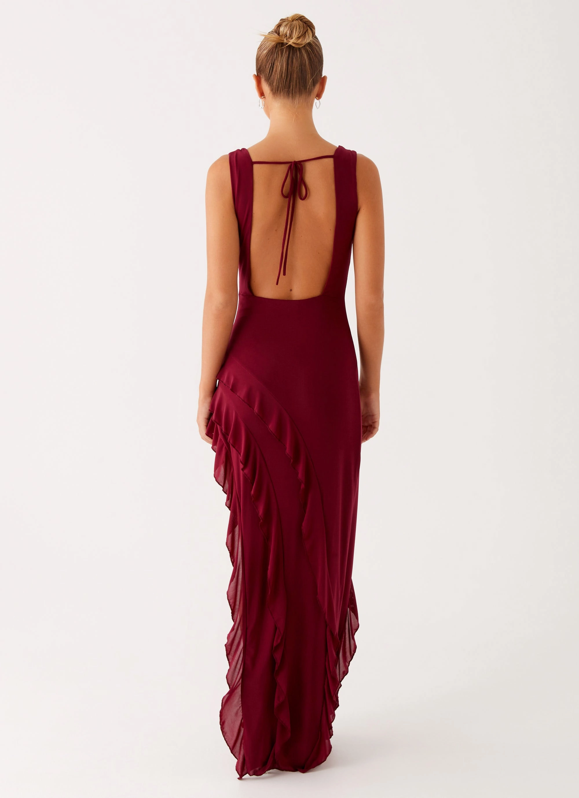 Frayed-Edge Winter Wrap Hendrix Maxi Dress - Raspberry Wine