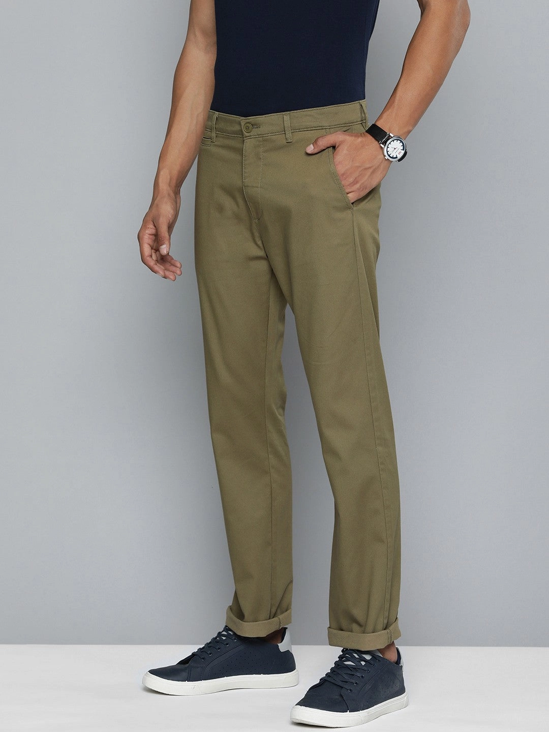 Men's Olive Slim Fit Chino Trousers All Day Wear Comfort