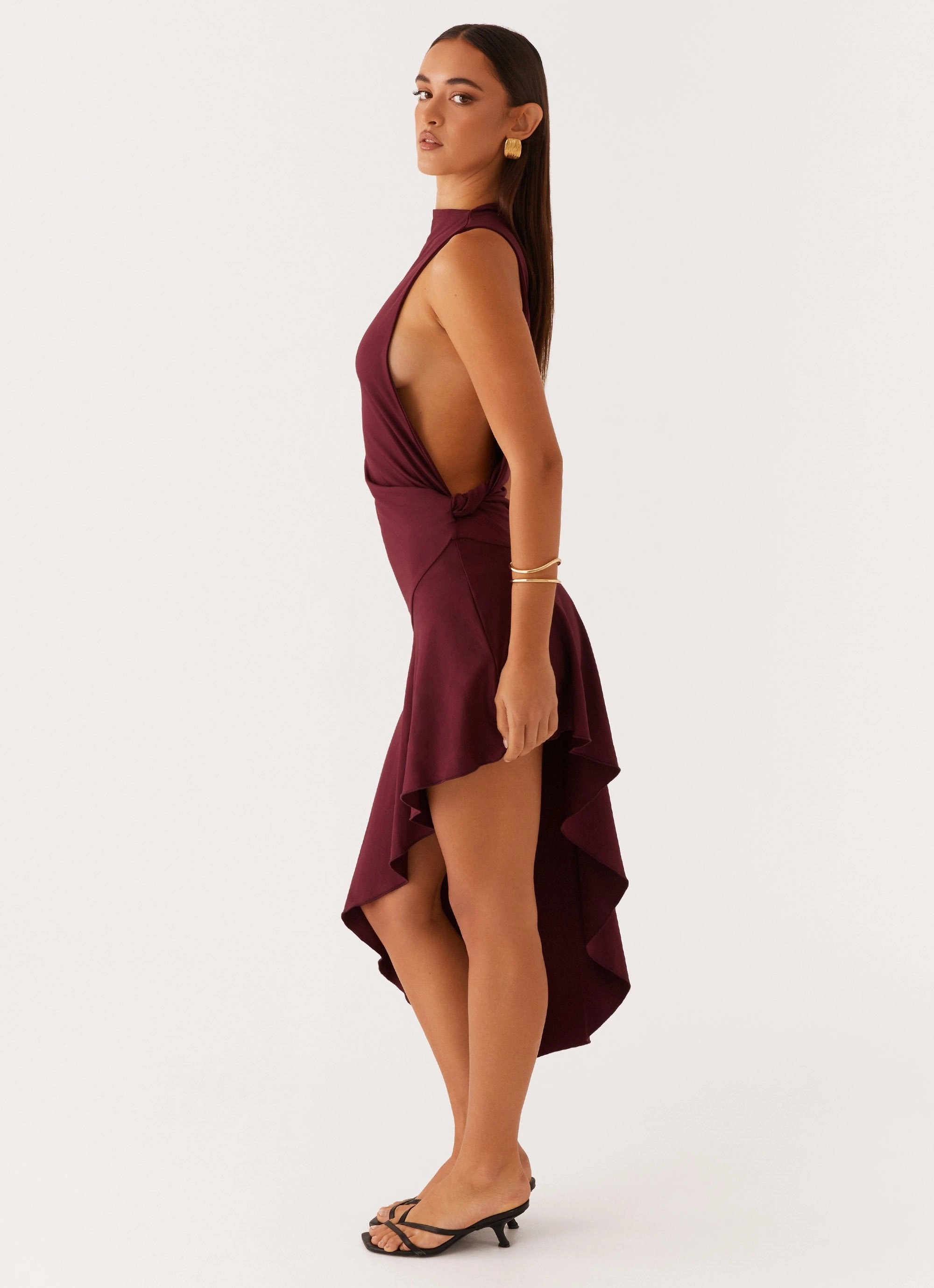 Venetia Asymmetric Maxi Dress - Deep Maroon Cute Touch