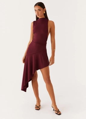 Polite Vibe Vibrant Colors Venetia Asymmetric Maxi Dress - Deep Maroon