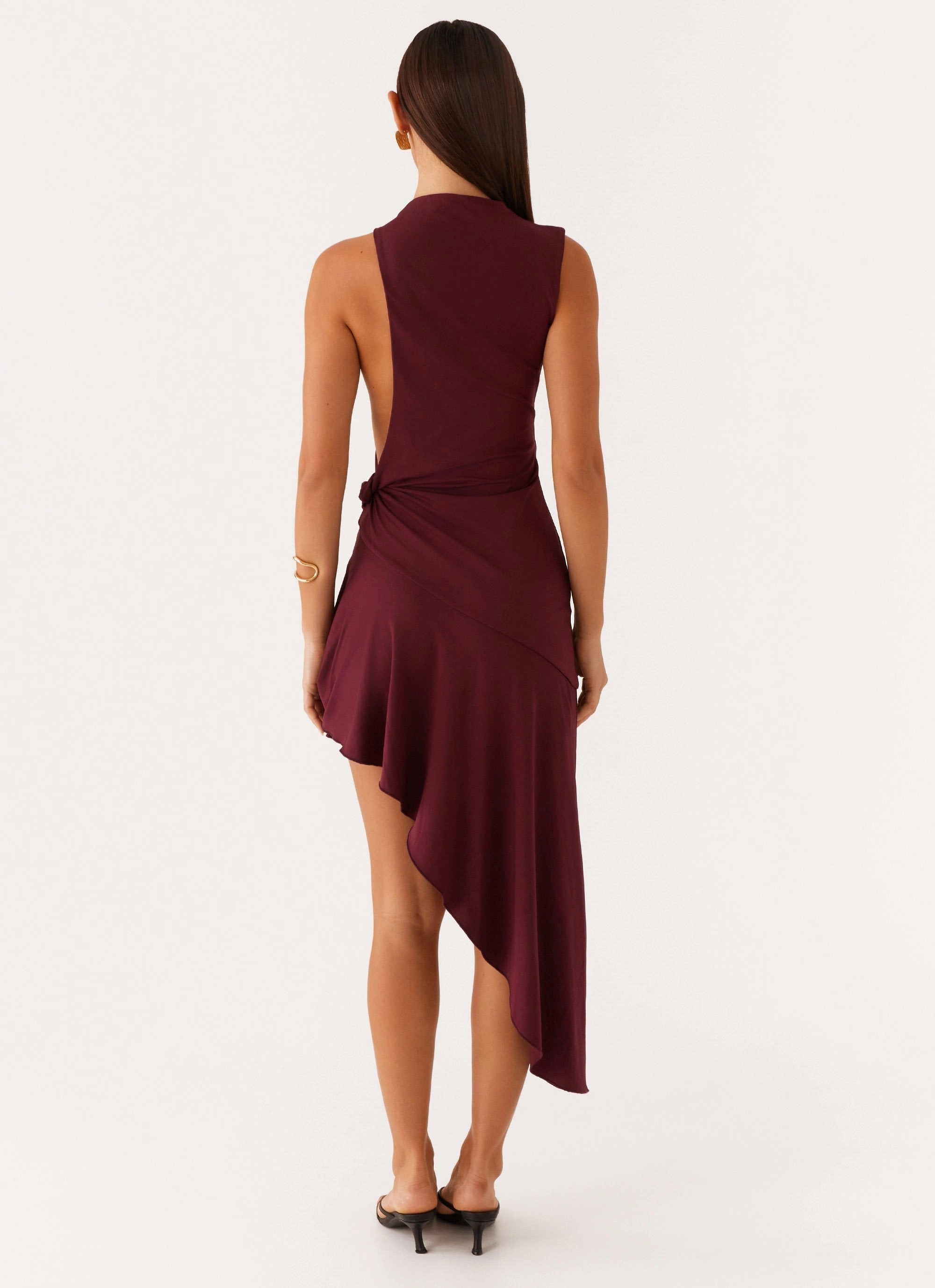 Venetia Asymmetric Maxi Dress - Deep Maroon Dual Tones Edge Detail
