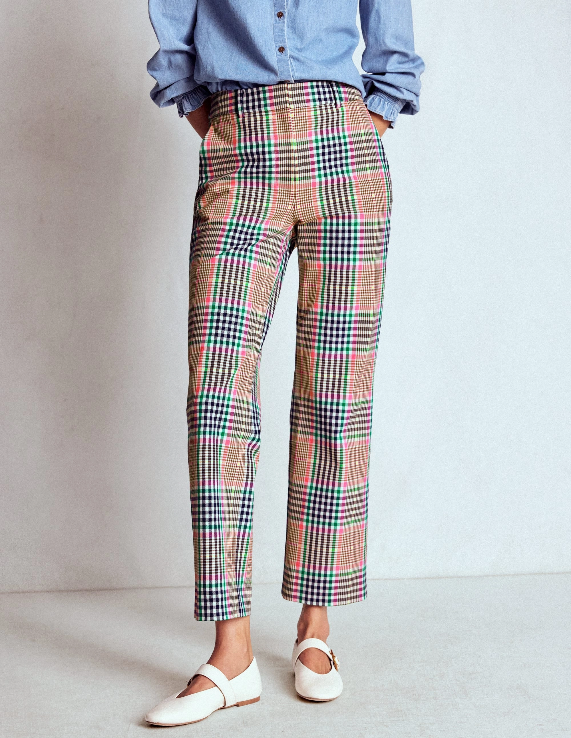 Canonbury Tailored Trousers-Brown,Rose Pink and Navy Check Core Fit Design Essential Layer
