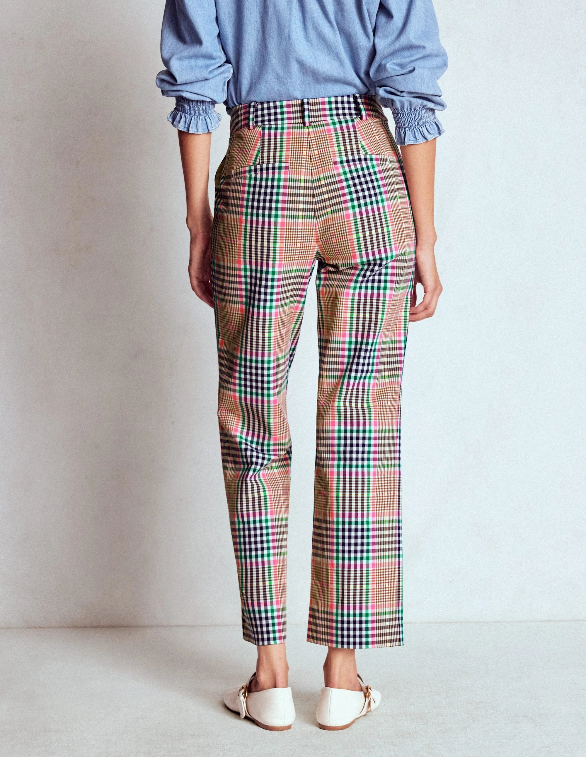 Canonbury Tailored Trousers-Brown,Rose Pink and Navy Check NonChafingEdges