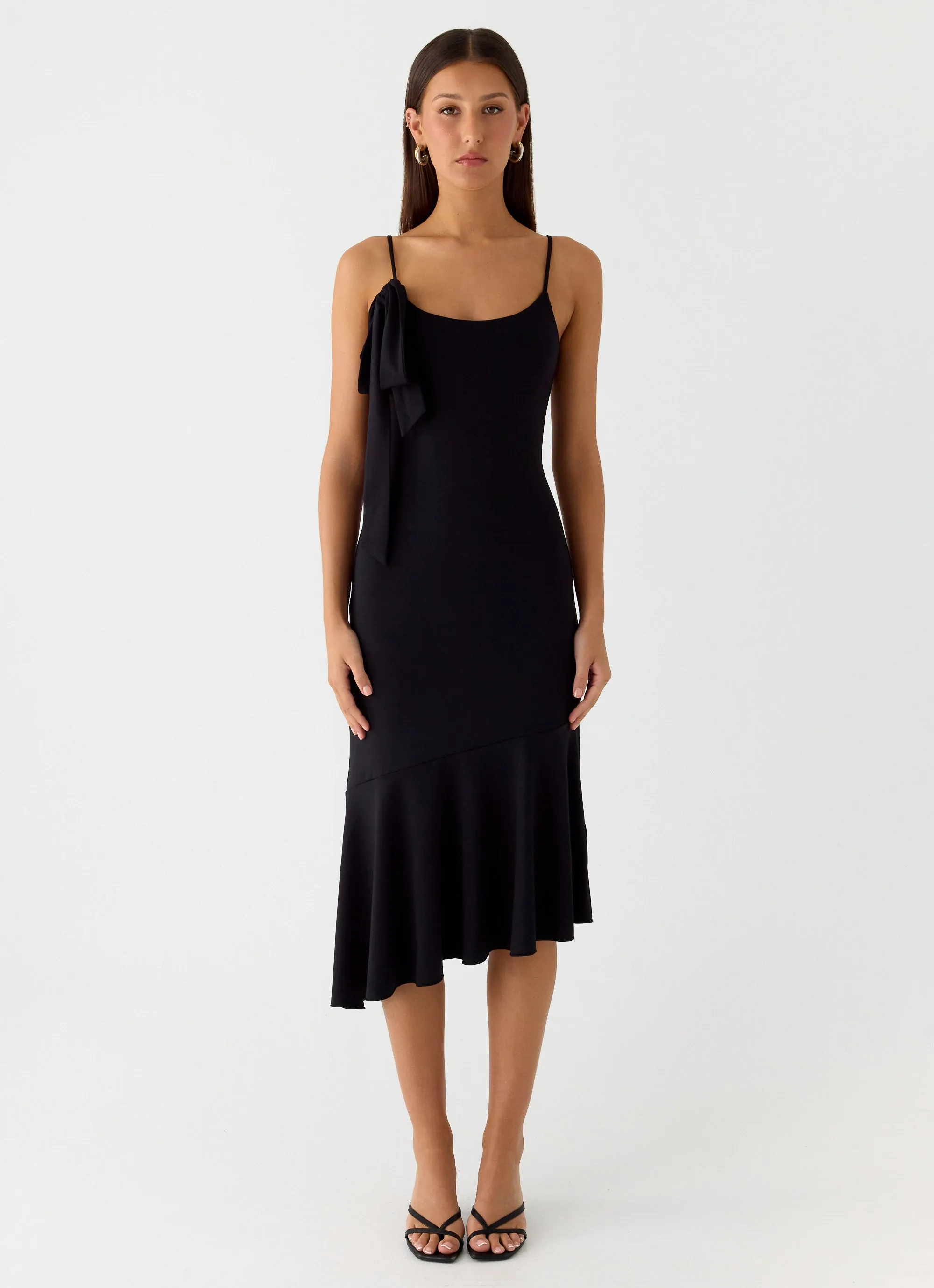 Relaxed Layers Basic Cool Tranquility Asymmetric Midi Dress - Black