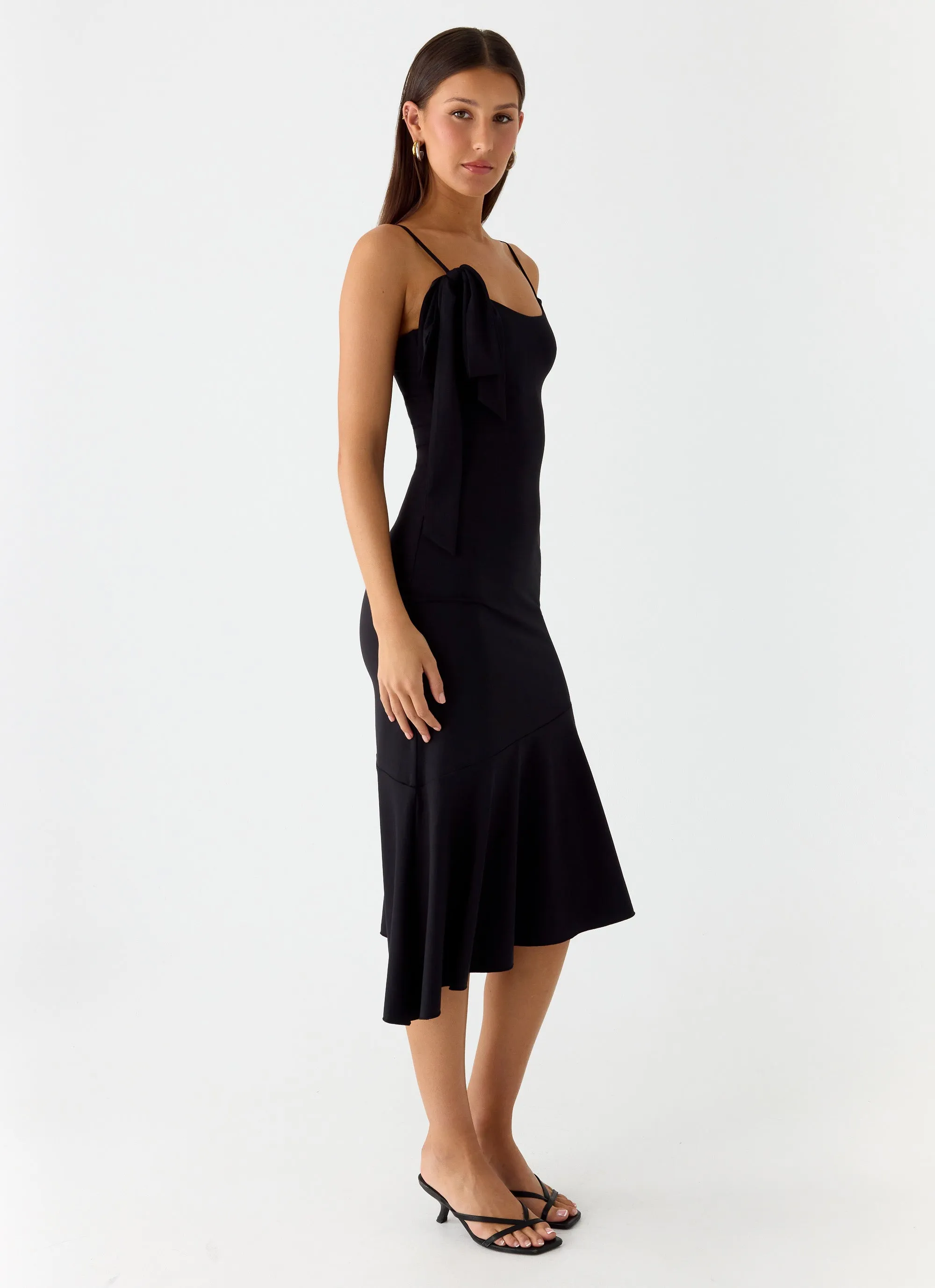 Subtle Edge Tranquility Asymmetric Midi Dress - Black