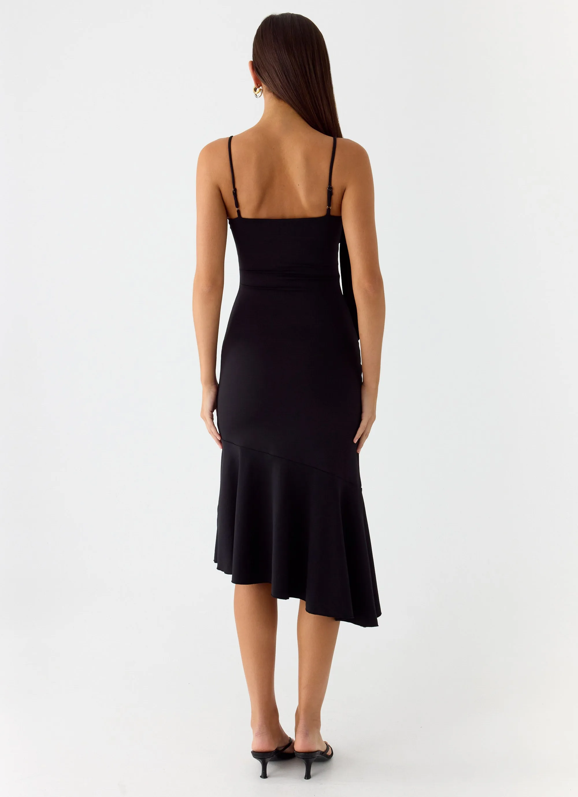 City Bright Fall Silhouette Tranquility Asymmetric Midi Dress - Black