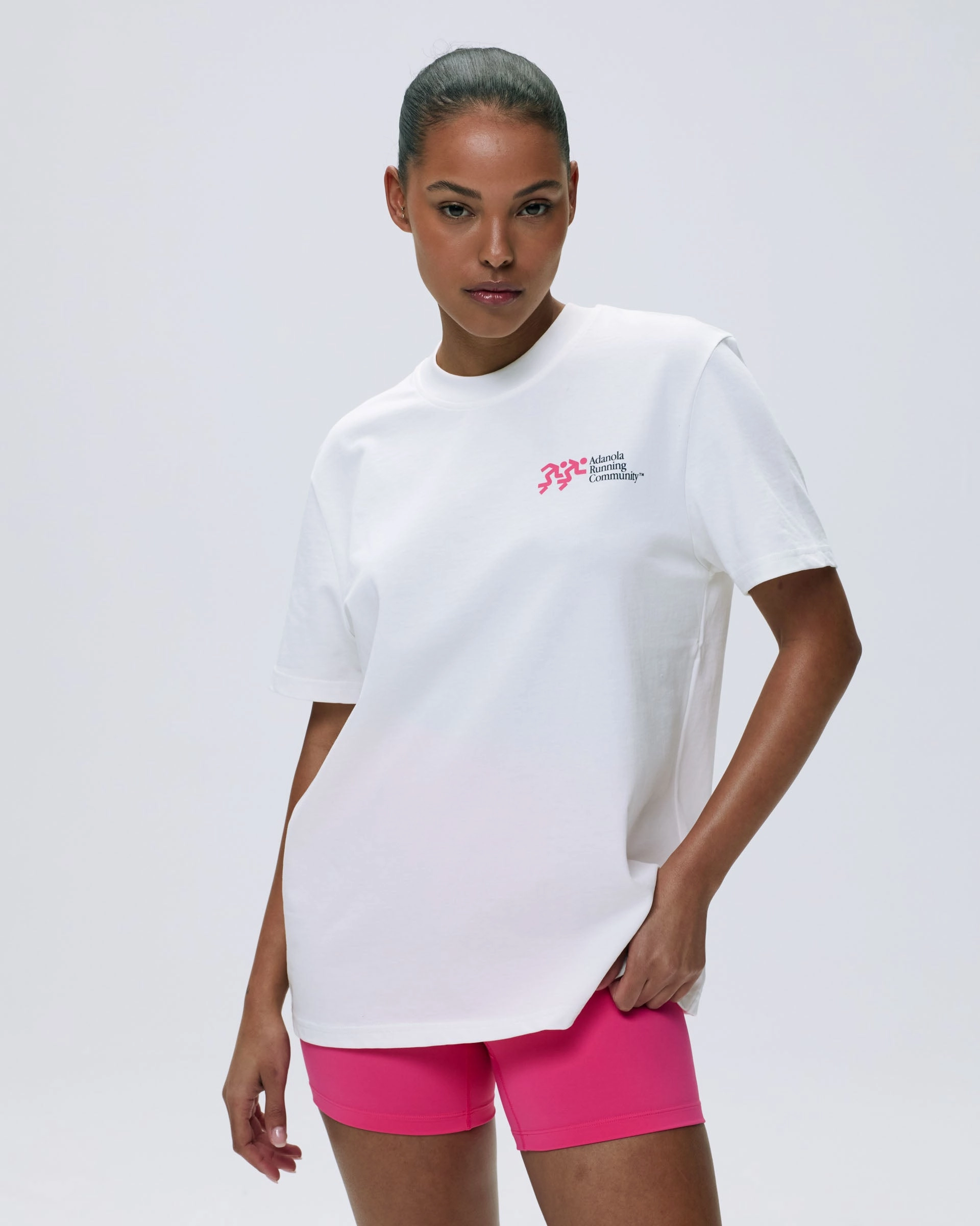 StainRepellentCoating Distance Short Sleeve Oversized T-shirt - White/Hot Pink