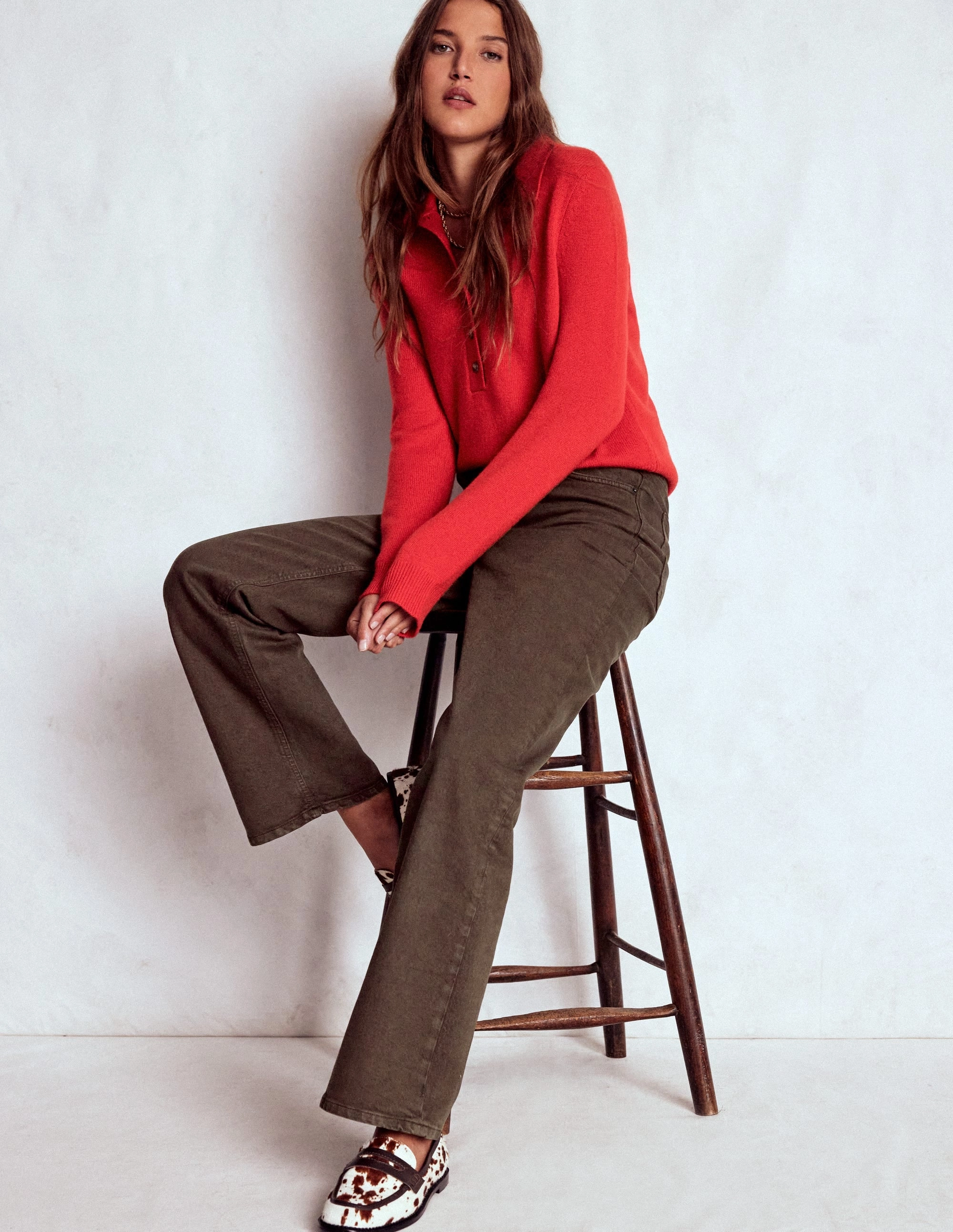 TaglessComfort Cozy Wear High Rise Column Leg Jeans-Chocolate Brown