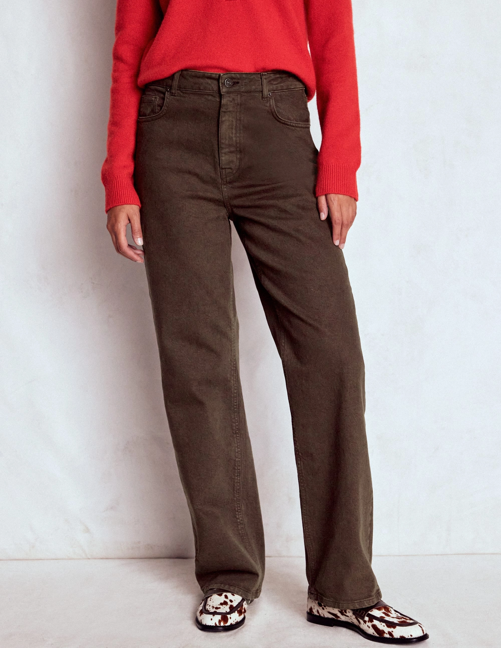 High Rise Column Leg Jeans-Chocolate Brown Anti Static Lining