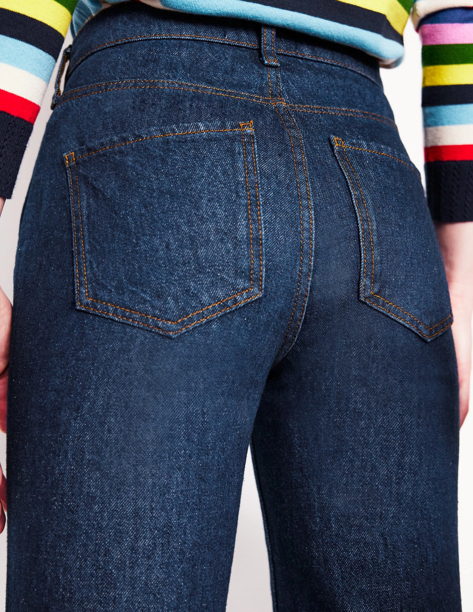 Flexible Waistband High Rise Straight Leg Jeans-Indigo Rinse