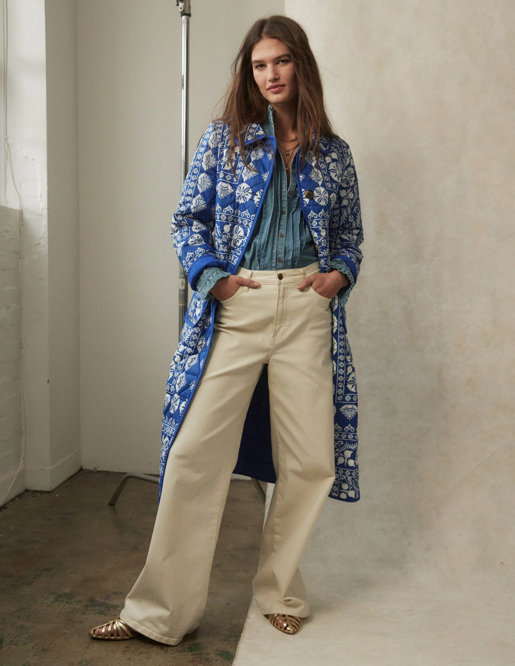 Packable design Soft Fabric High Rise Wide Leg Jeans-Ecru