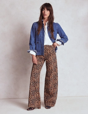 High Rise Wide Leg Jeans-Leopard Print On The Move