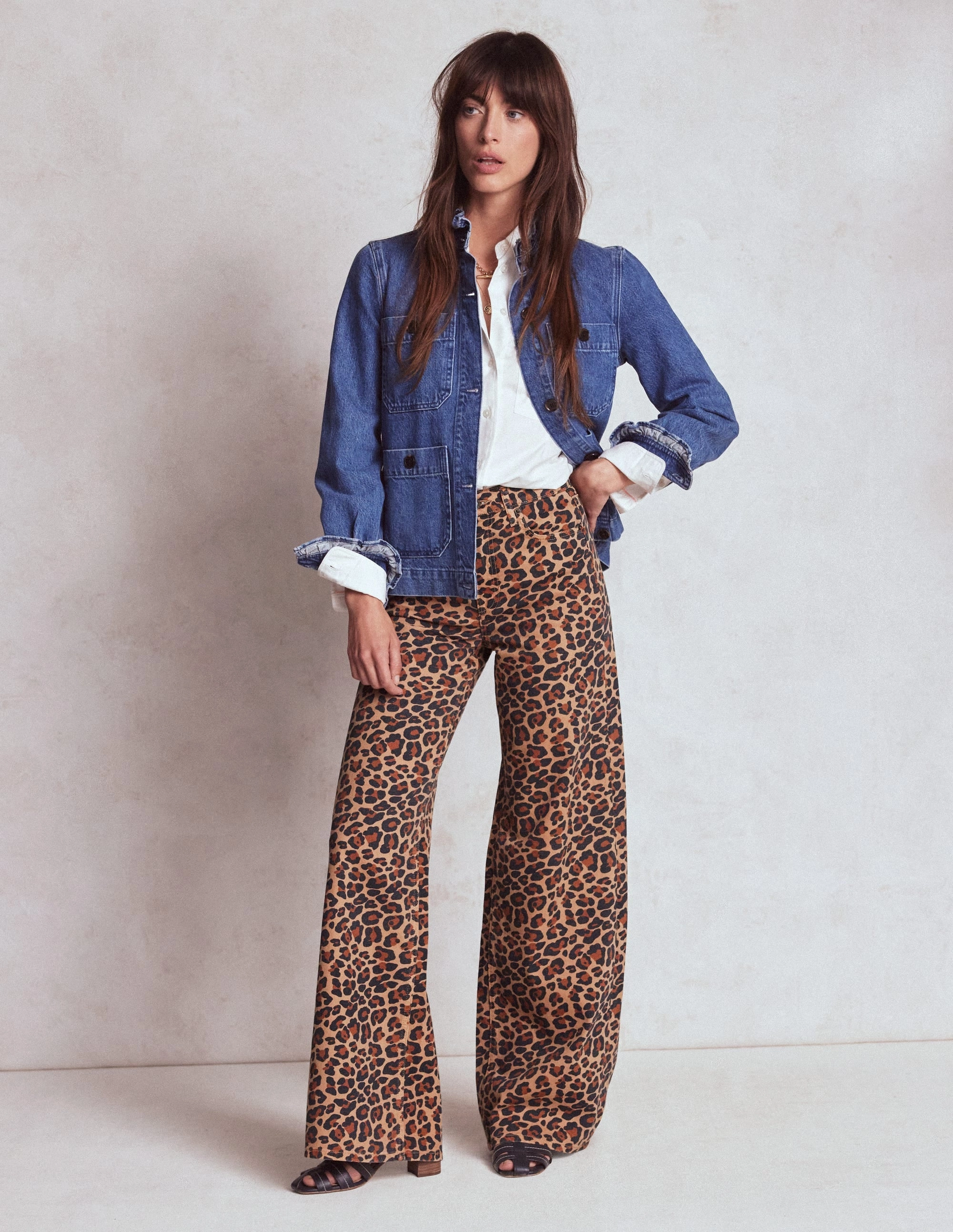 High Rise Wide Leg Jeans-Leopard Print On The Move