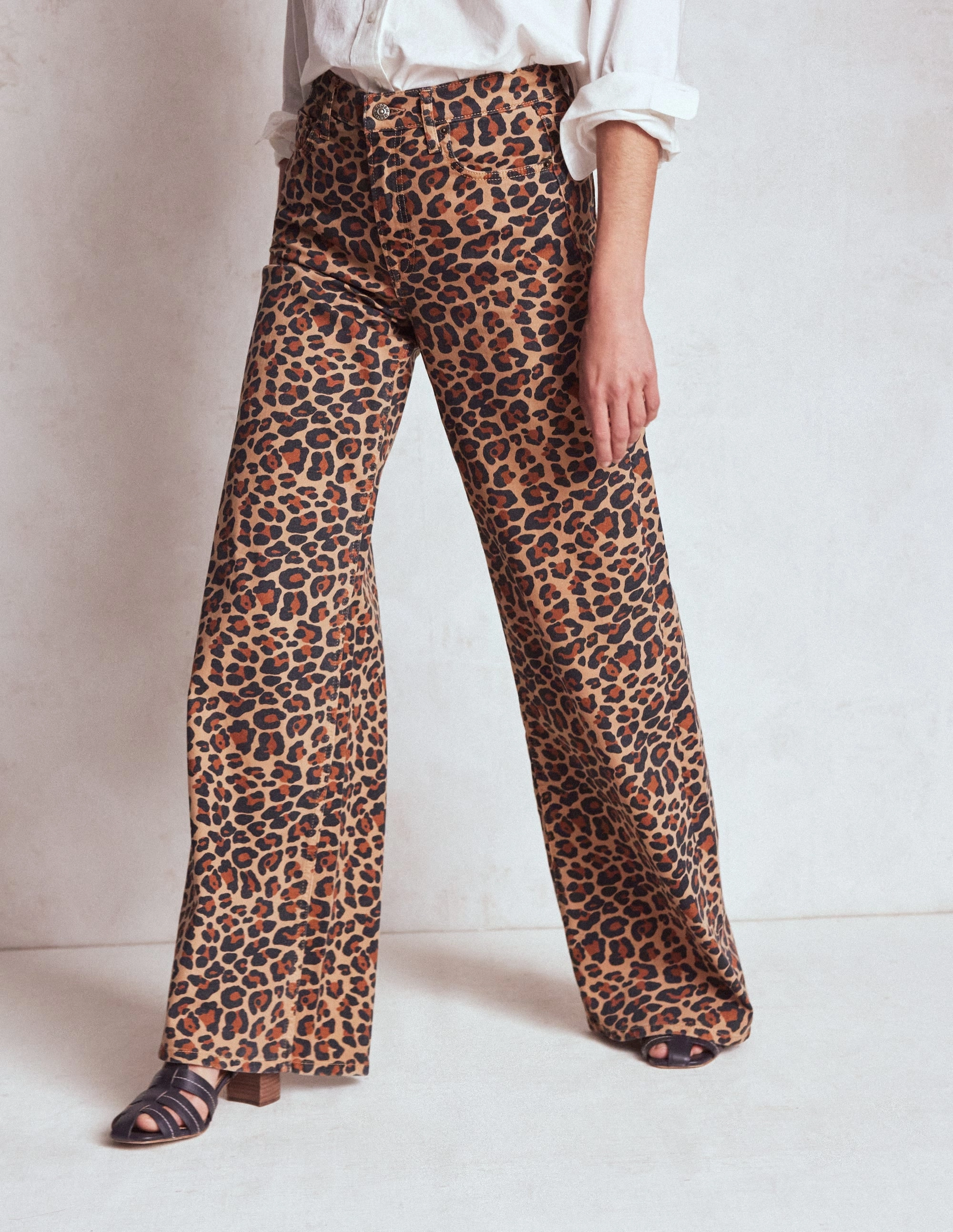 Casual Comfort Layers High Rise Wide Leg Jeans-Leopard Print