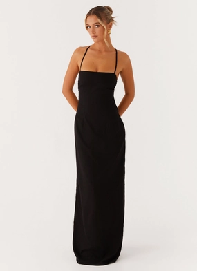 Airy Fabric Cora Backless Maxi Dress - Black