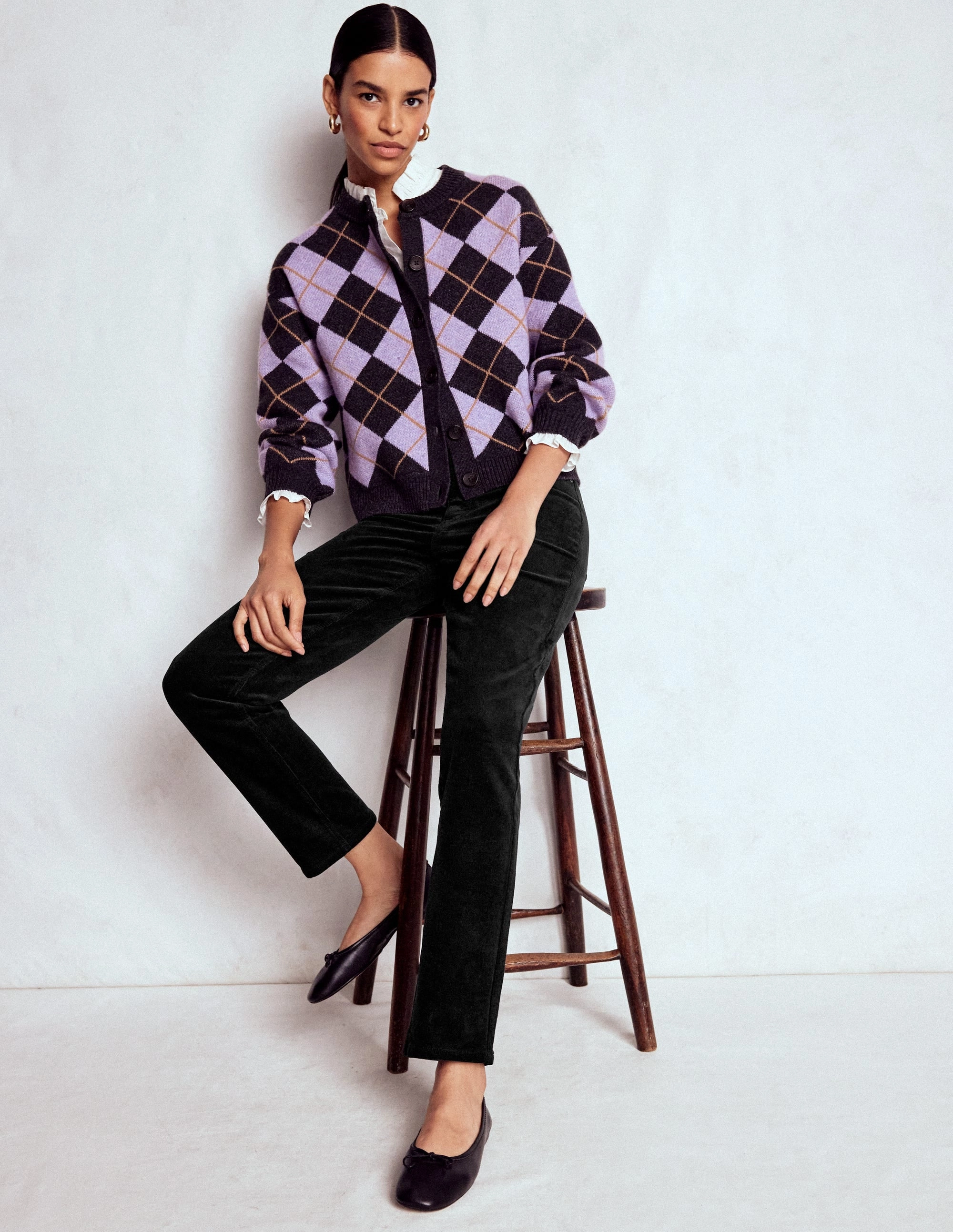 High-Waisted Cord Slim Jeans-Black DurablePolyester