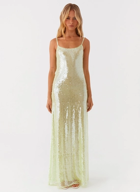 Clean Aesthetic Layered Wear Higher Level Sequin Maxi Dress - Mint