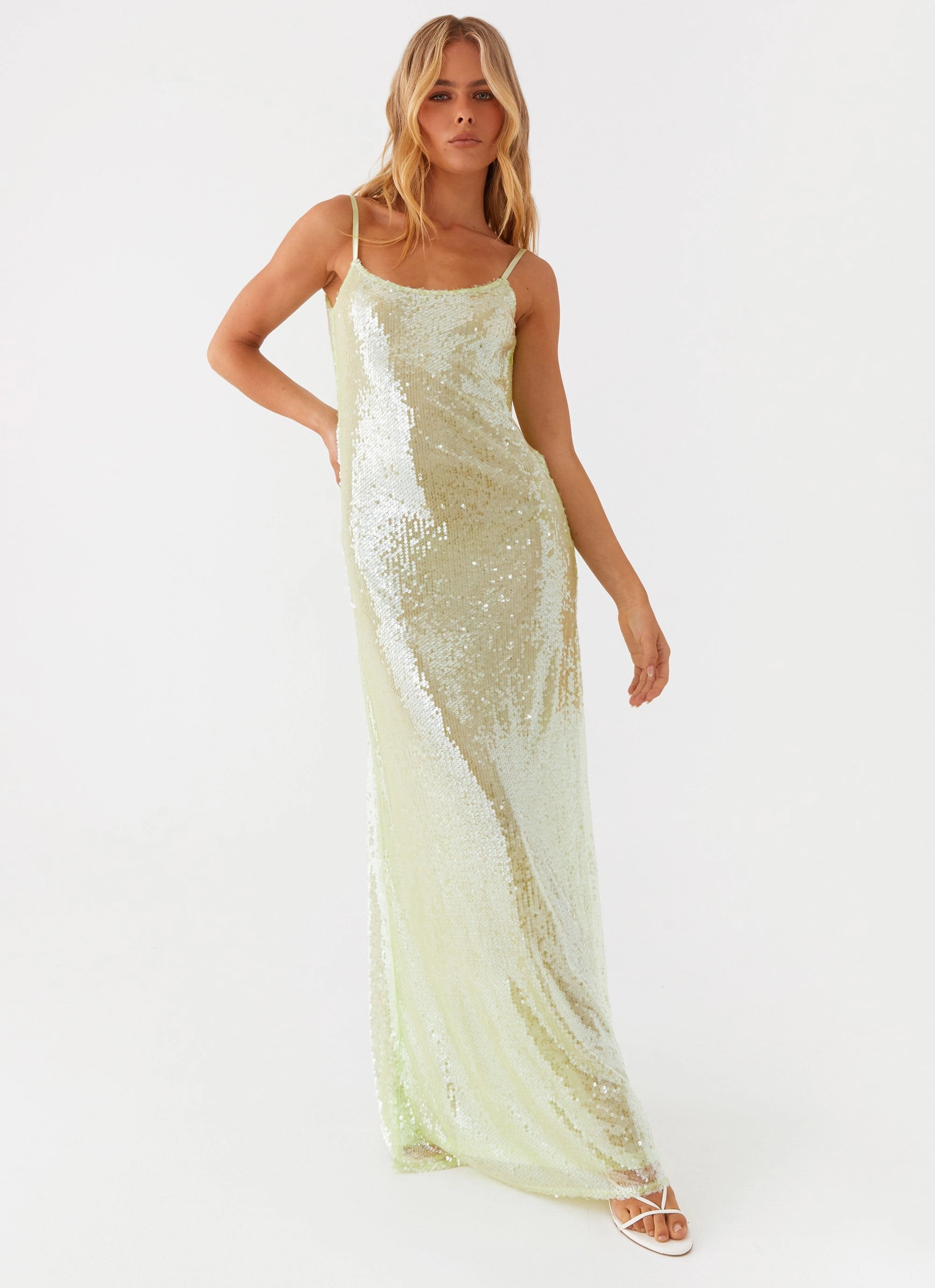 Higher Level Sequin Maxi Dress - Mint Grass Soft