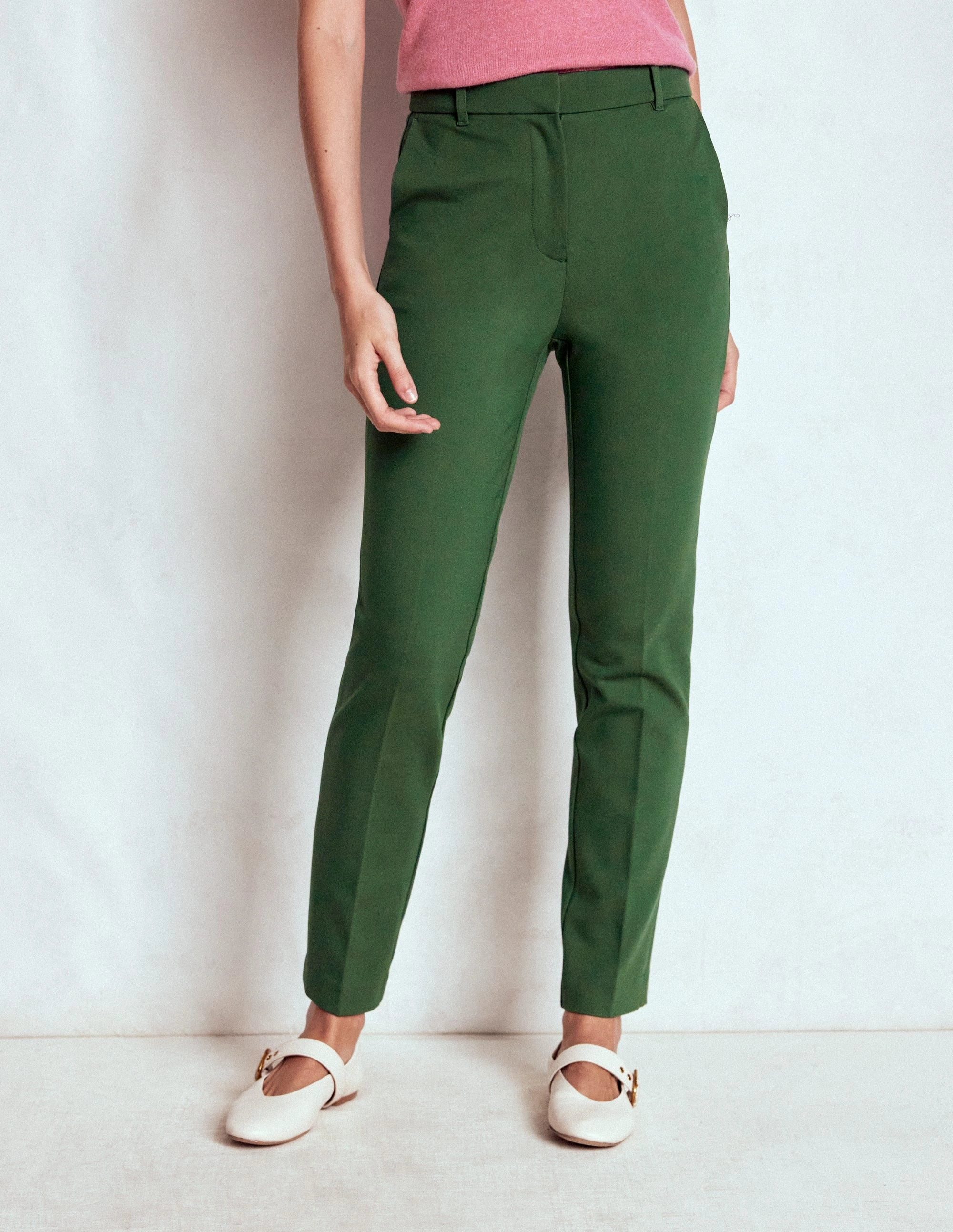 Fitted waist Flexible Gusset Design Highgate Ponte Trousers-Hunter Green