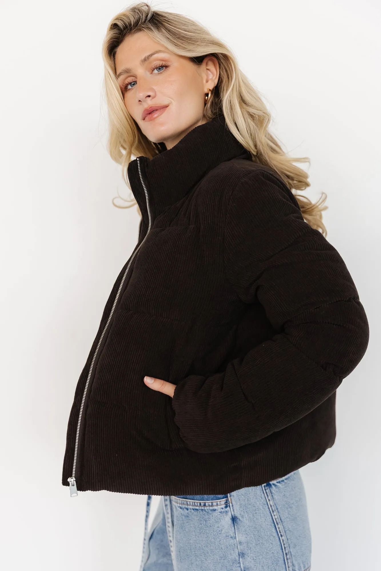 Holden Corduroy Puffer Jacket | Dark Brown Ergonomic Shoulder Fit