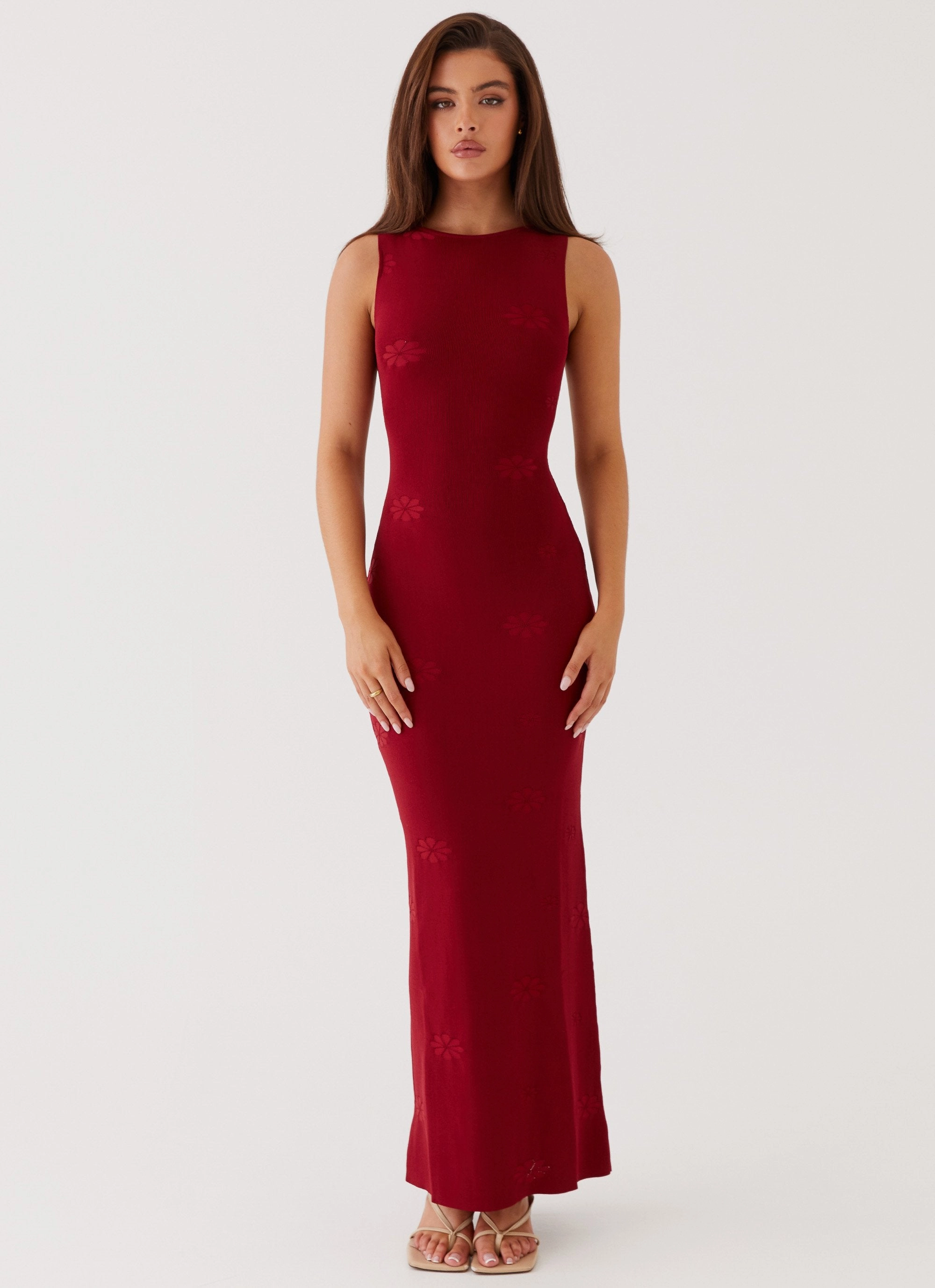 Holly Knit Maxi Dress - Red Fall Flow MultiPurposePockets