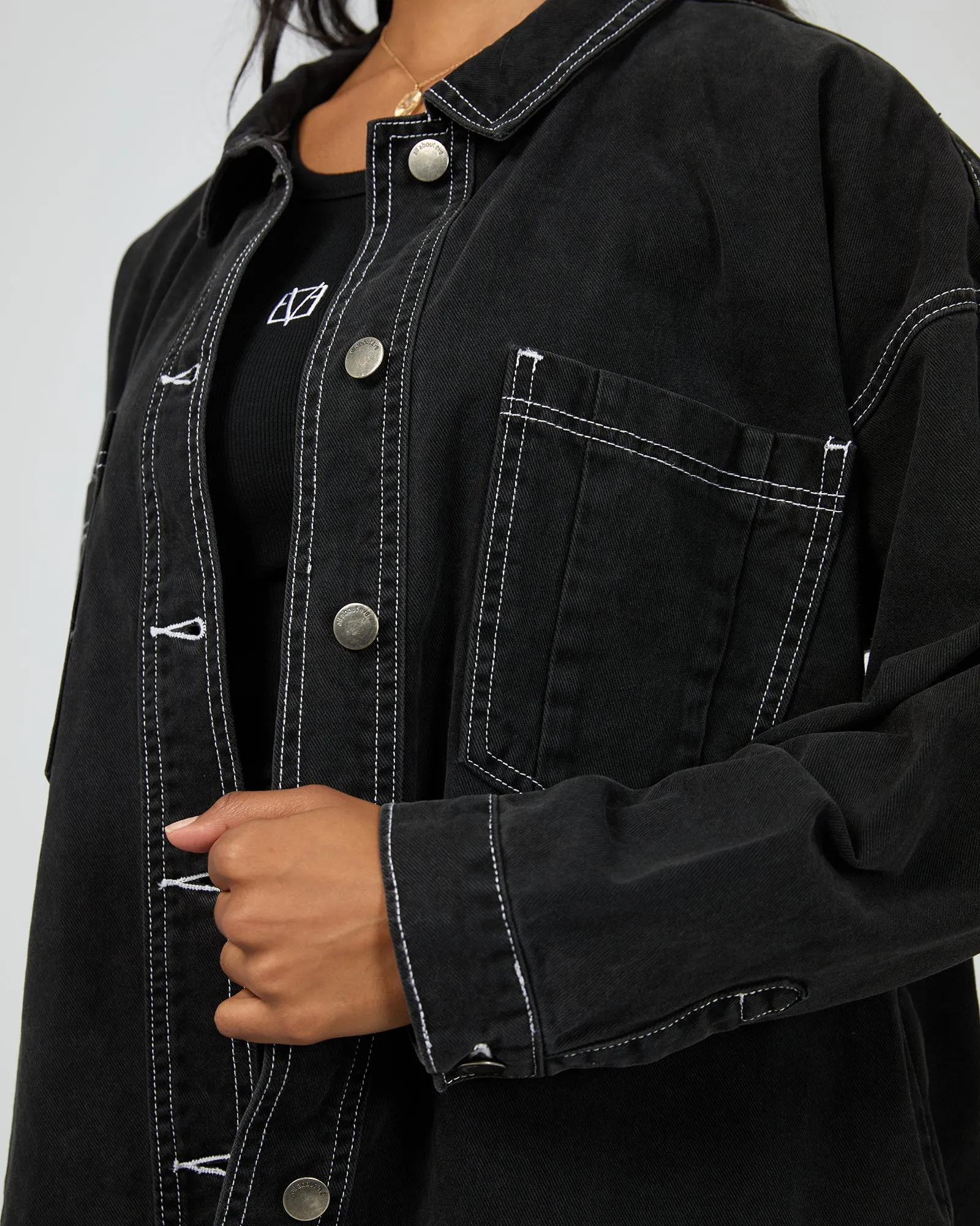 All About Eve Dale Shacket Black ReflectiveDetails Bonded Zippers