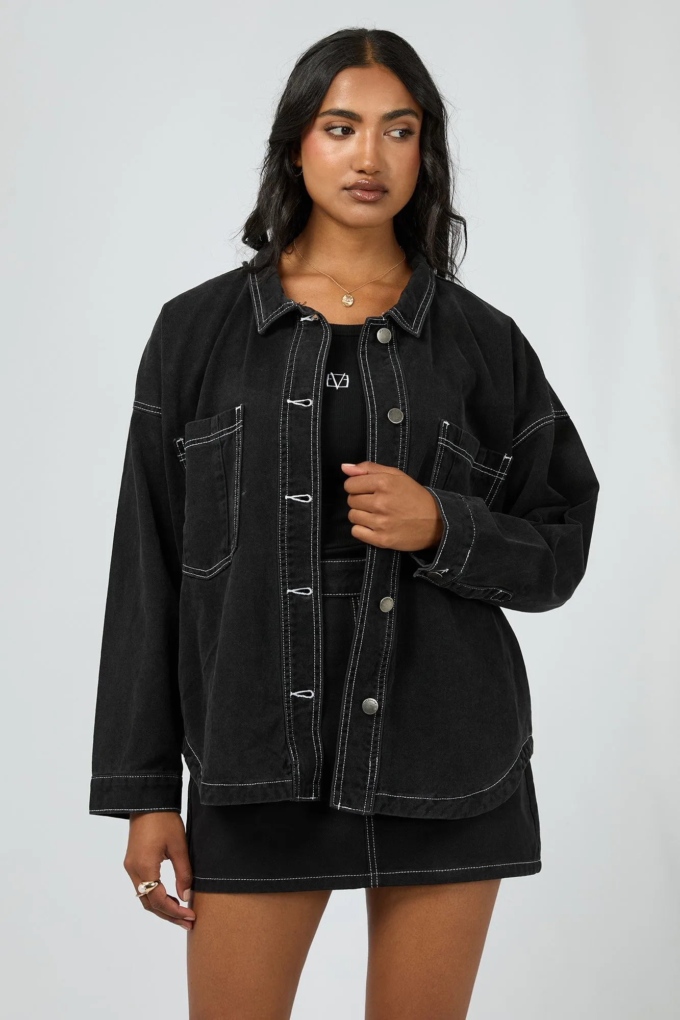 All About Eve Dale Shacket Black Street Explorer Fit Hypoallergenic Textile